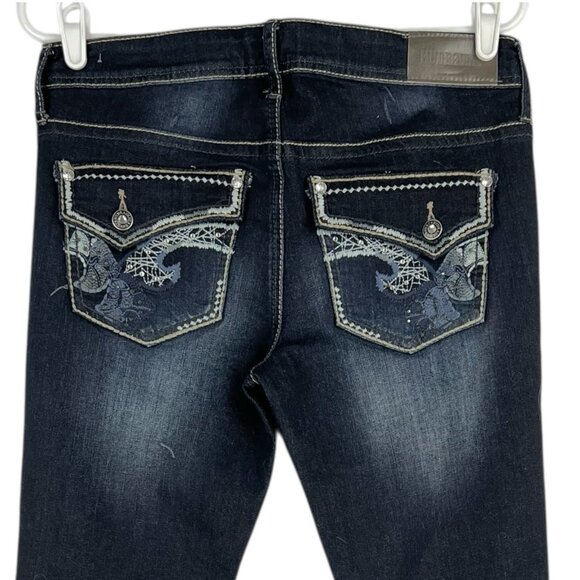 Hydraulic Women's Lola Distressed Micro Boot Stretch Navy Denim Jeans 11/12 NWT - Picture 4 of 16